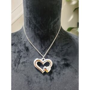 Women's Silver Tone Double Heart Style With Chain Necklace